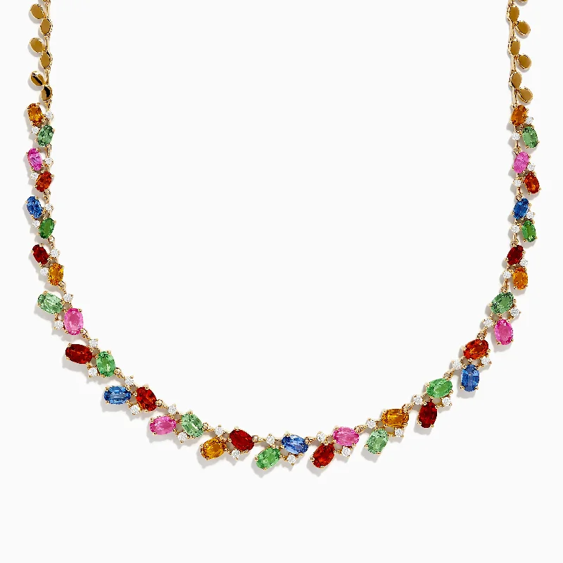 Watercolors 14K Yellow Gold Multi Sapphire and Diamond Necklace