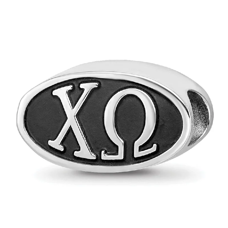 Sterling Silver & Enamel Chi Omega Sorority Oval Bead Charm 15.25mm